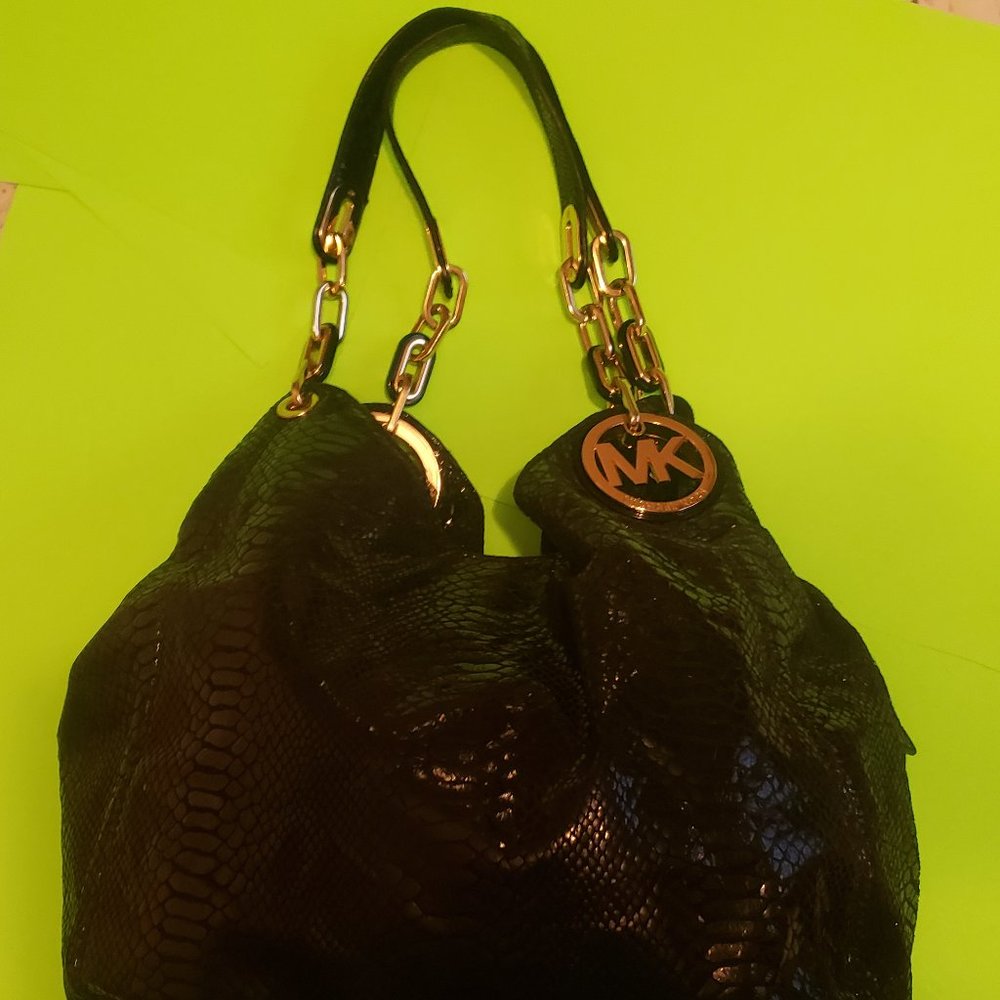 Michael kors black snakeskin shoulder bag
